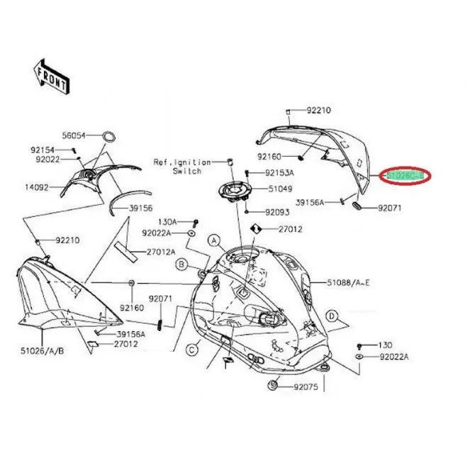 Achat cover tank,rh,psred  KAWASAKI  MOTOSHOP 35