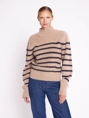 ANITANA | Pull rayé beige col montant