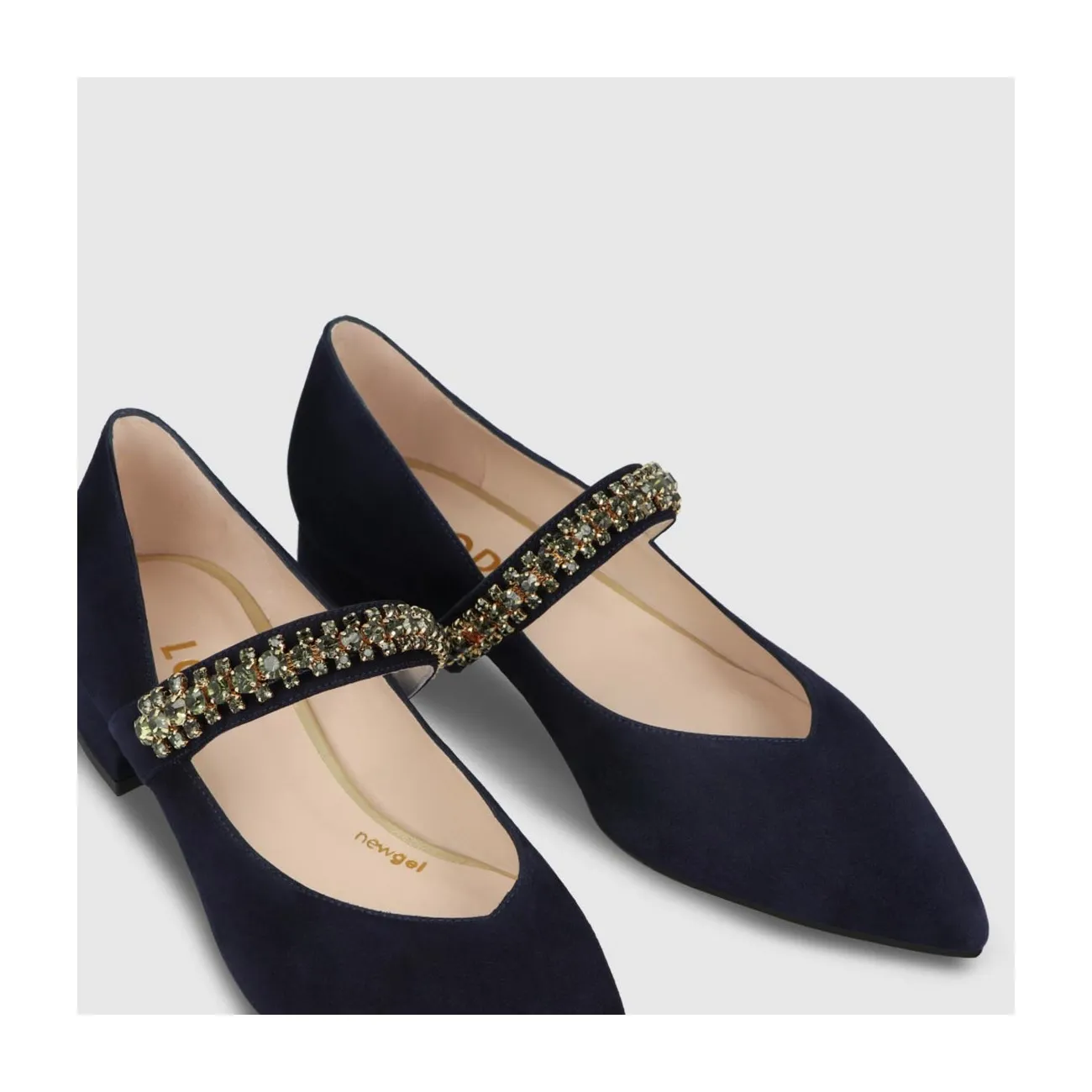 Ballerines bijou femme en daim bleu marine | LODI Chaussures femme en ligne.