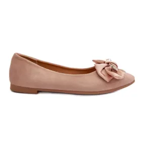 Ballerines Femme En Daim Eco Avec Noeud Et Broche Beige Satris