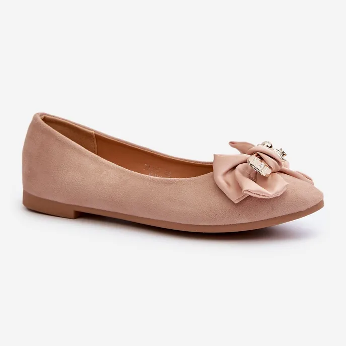 Ballerines Femme En Daim Eco Avec Noeud Et Broche Beige Satris