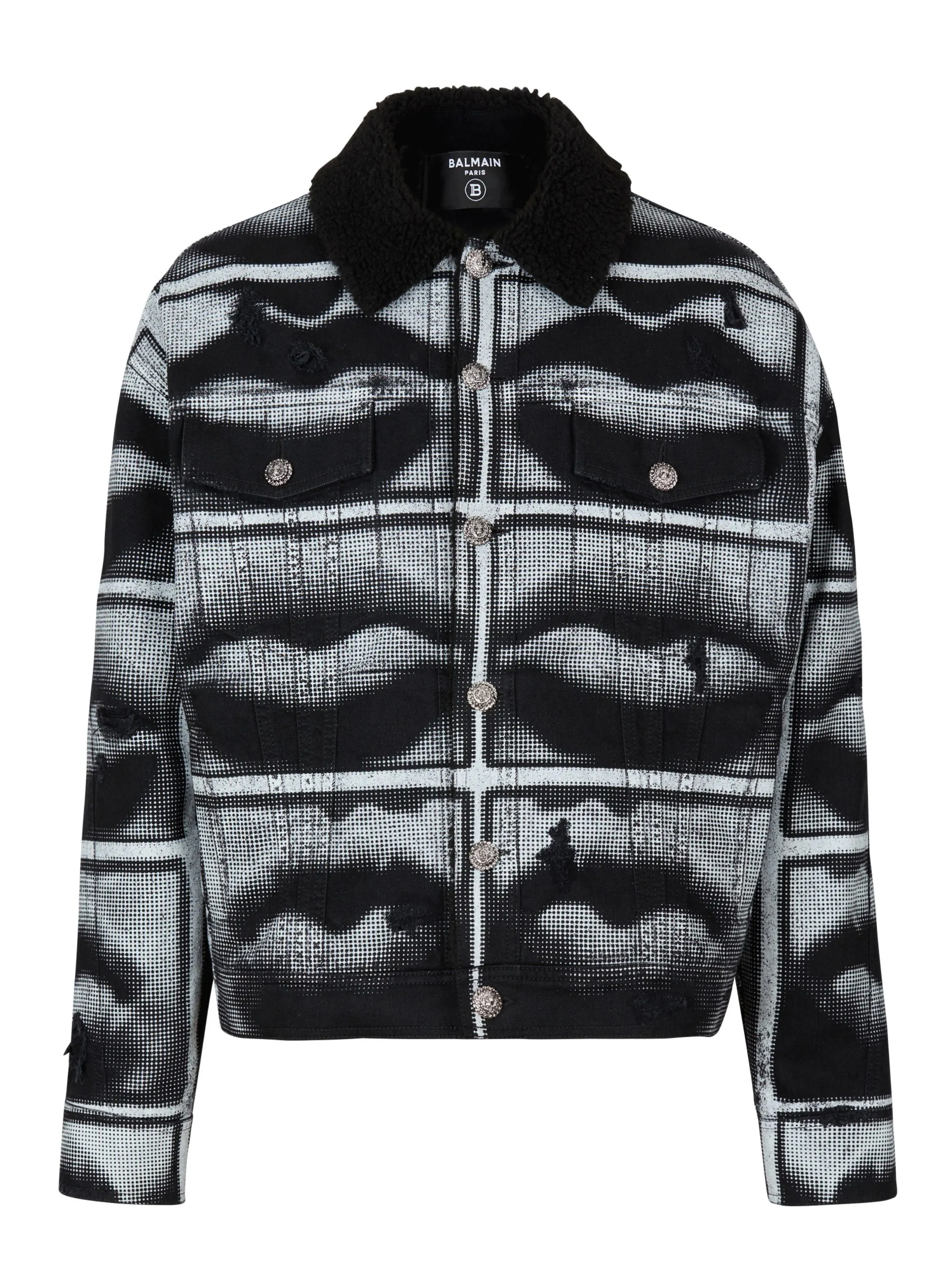 BALMAIN  Veste en denim imprimé lips - Noir