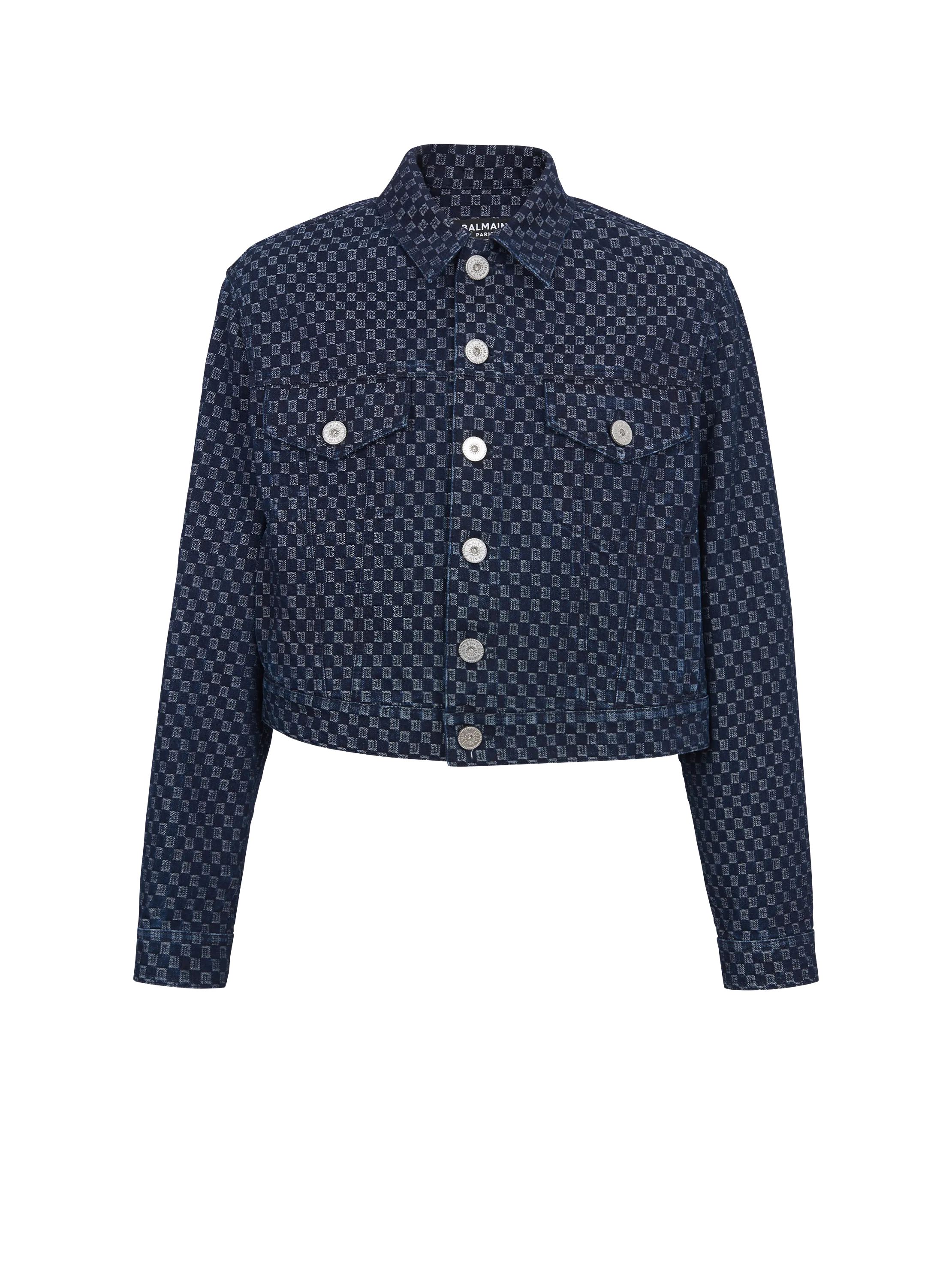 BALMAIN  Veste en denim jacquard mini monogramme - Bleu