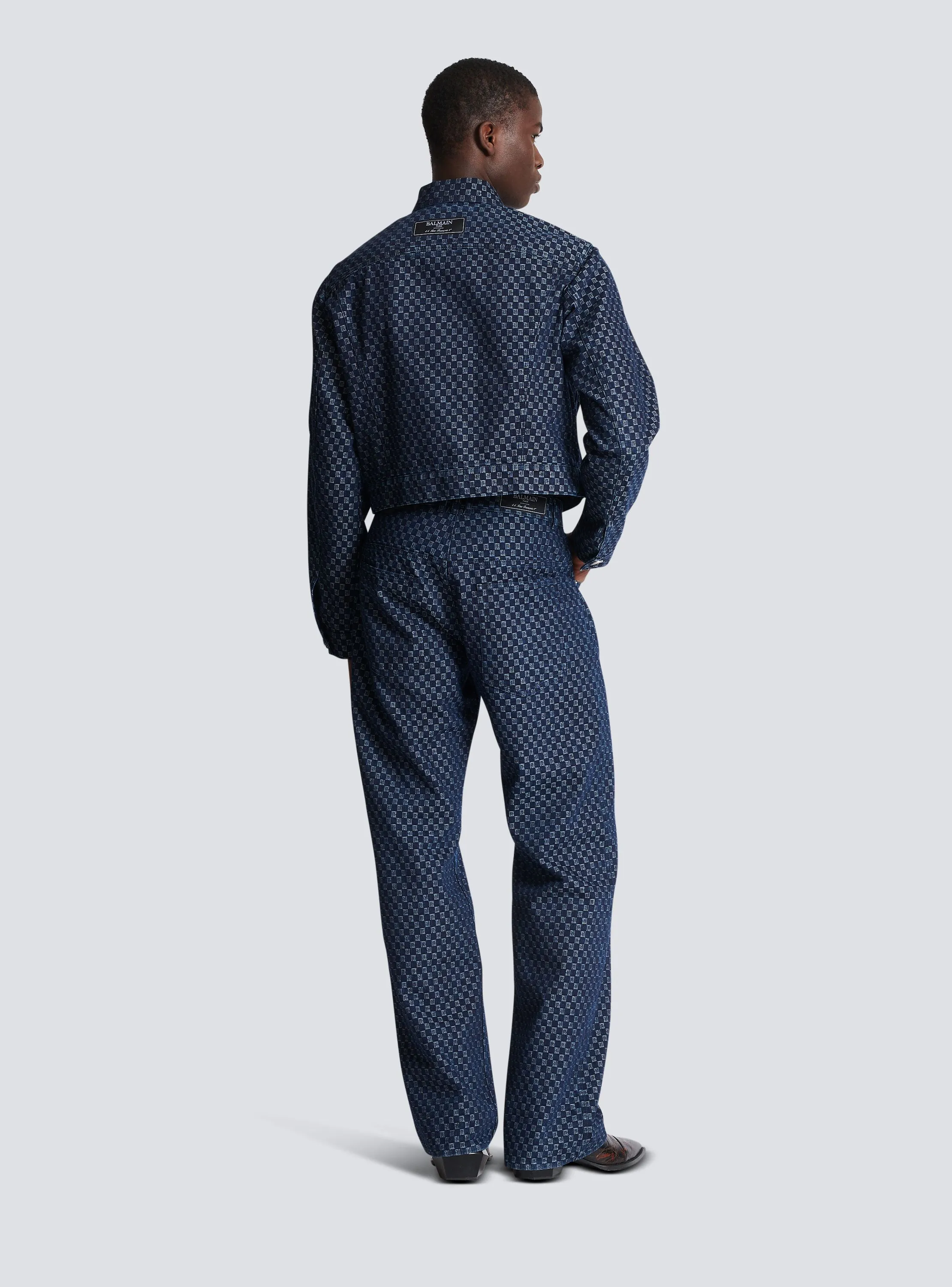 BALMAIN  Veste en denim jacquard mini monogramme - Bleu