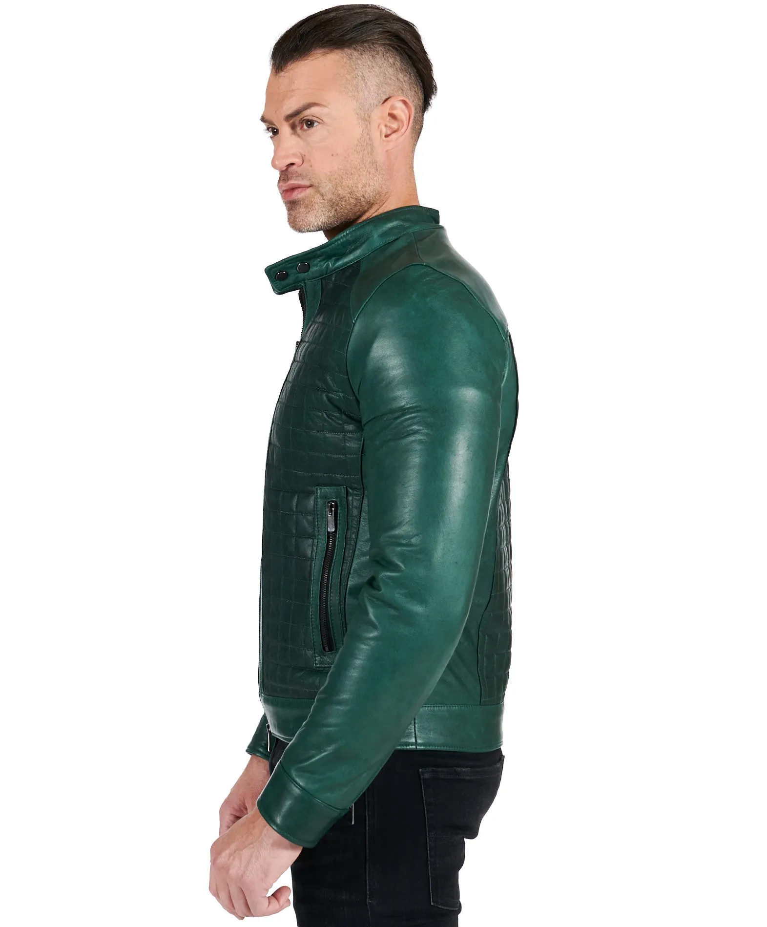 Blouson cuir homme blouson cuir moto veste moto cuir vert Ethan