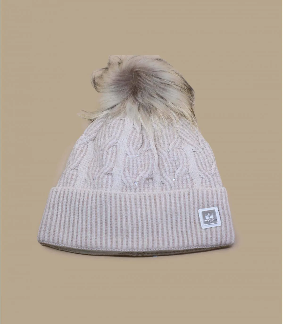 bonnet beige pompon fourrure - Rina Real Fur natural Pipolaki : Headict