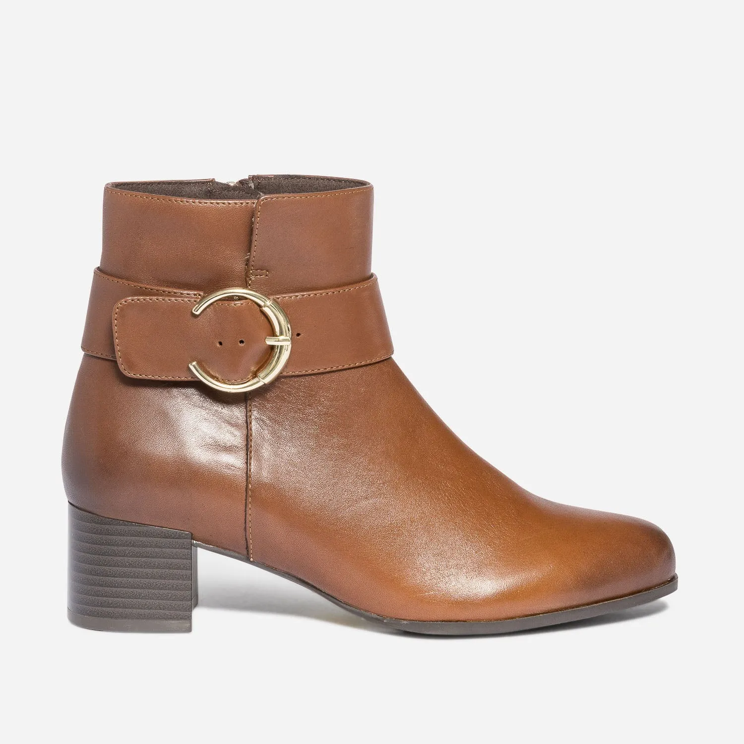 Boots CAPRICE cognac en cuir avec bride - Boots / bottines Femme | ERAM