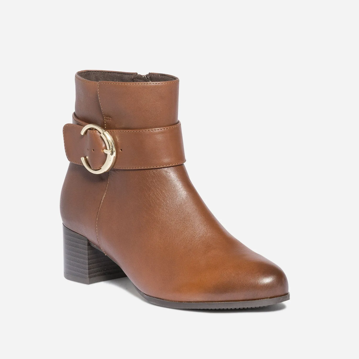 Boots CAPRICE cognac en cuir avec bride - Boots / bottines Femme | ERAM