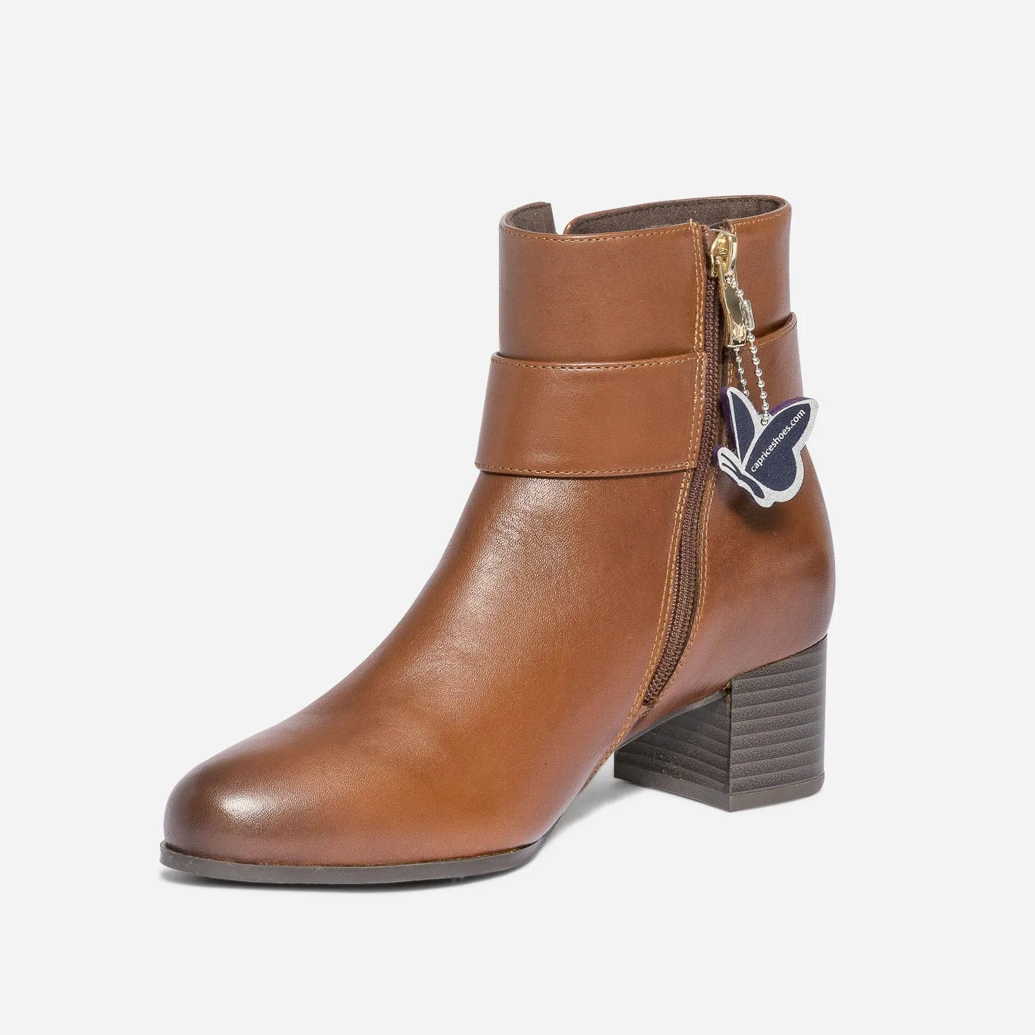 Boots CAPRICE cognac en cuir avec bride - Boots / bottines Femme | ERAM