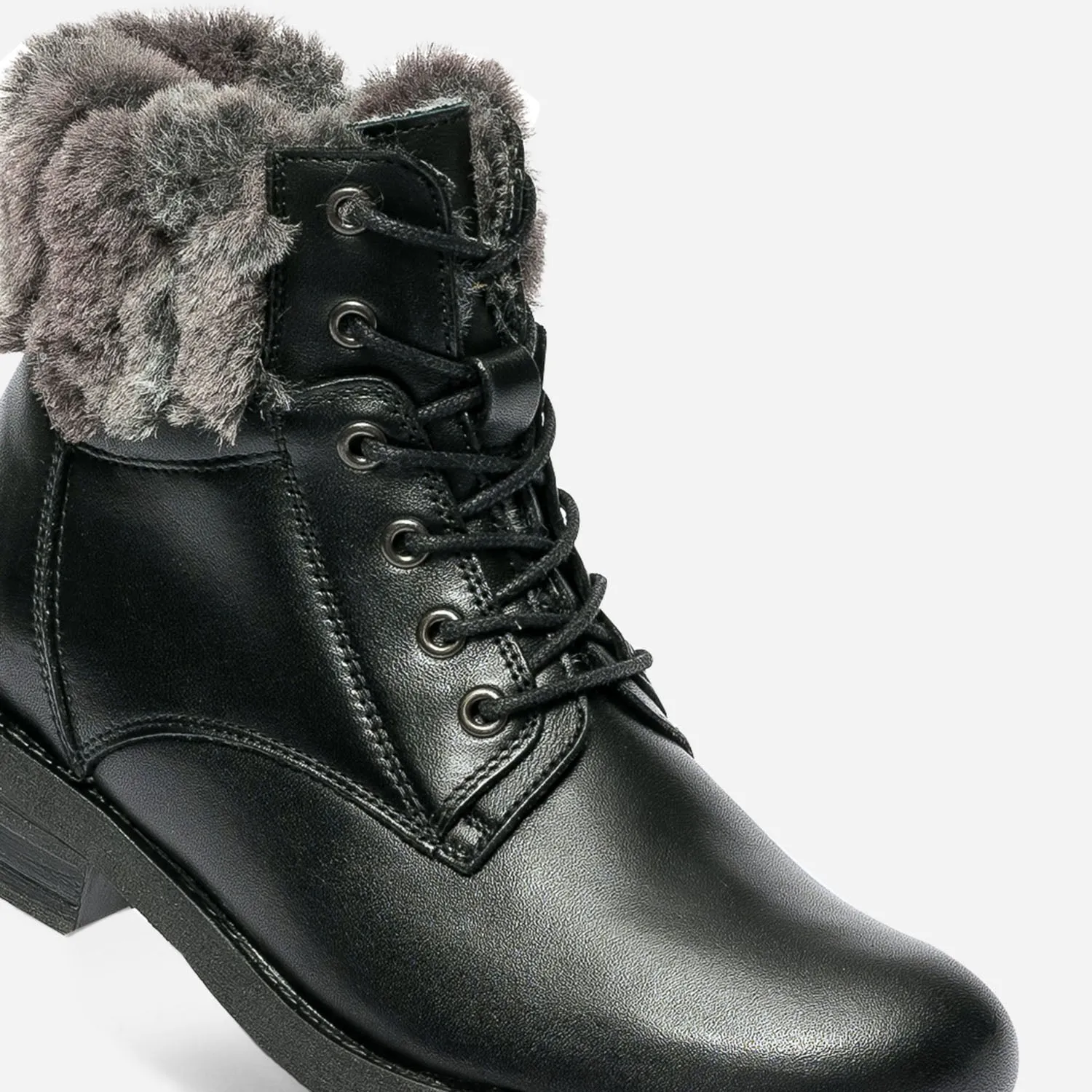 Bottine noire fourrée en cuir - Boots / bottines Femme | ERAM