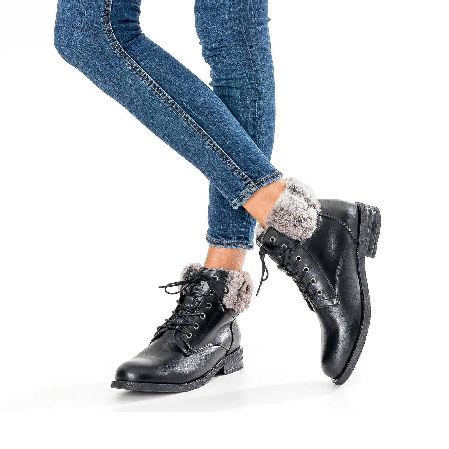 Bottine noire fourrée en cuir - Boots / bottines Femme | ERAM