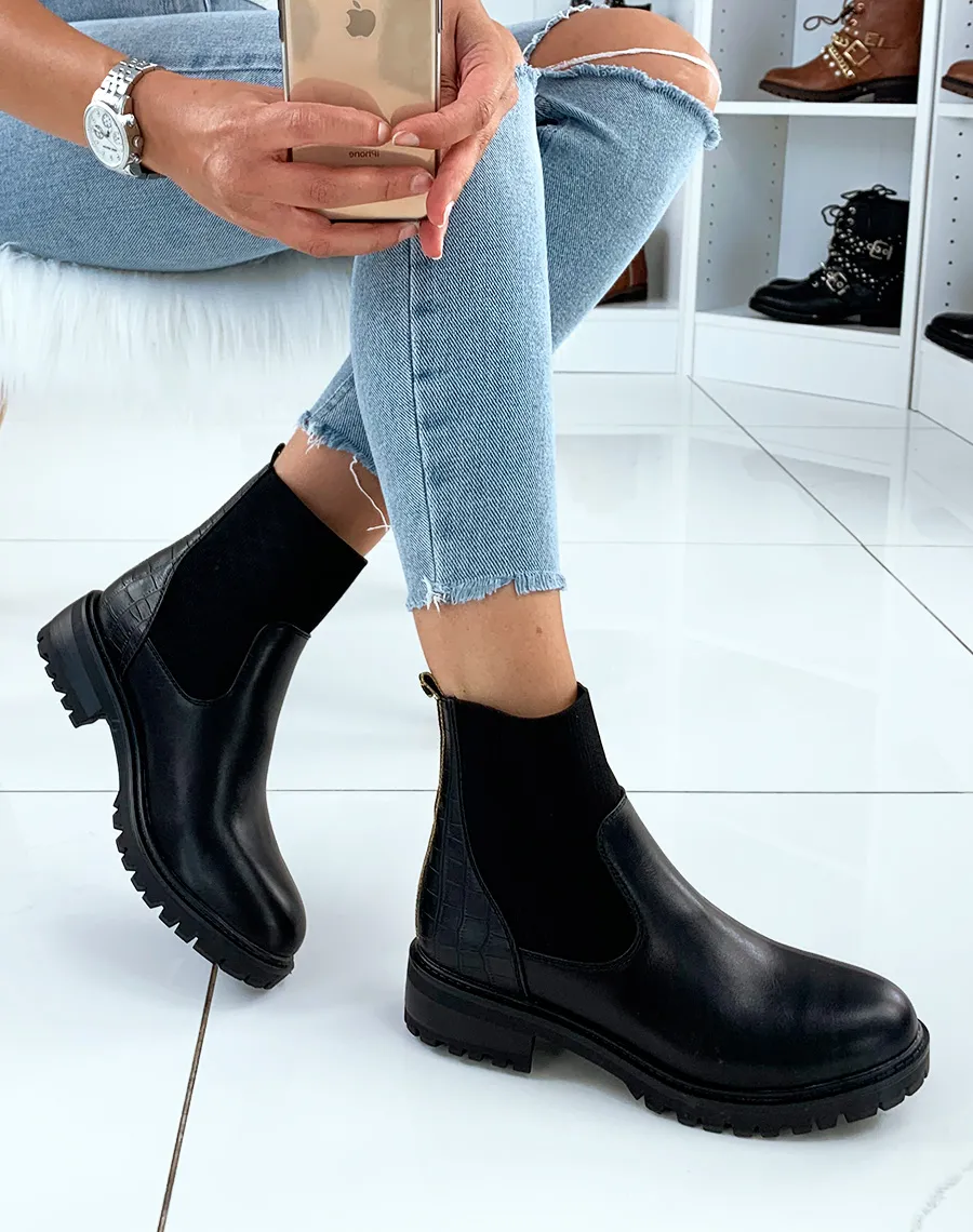 Bottines effet chaussettes noires en bi-matières