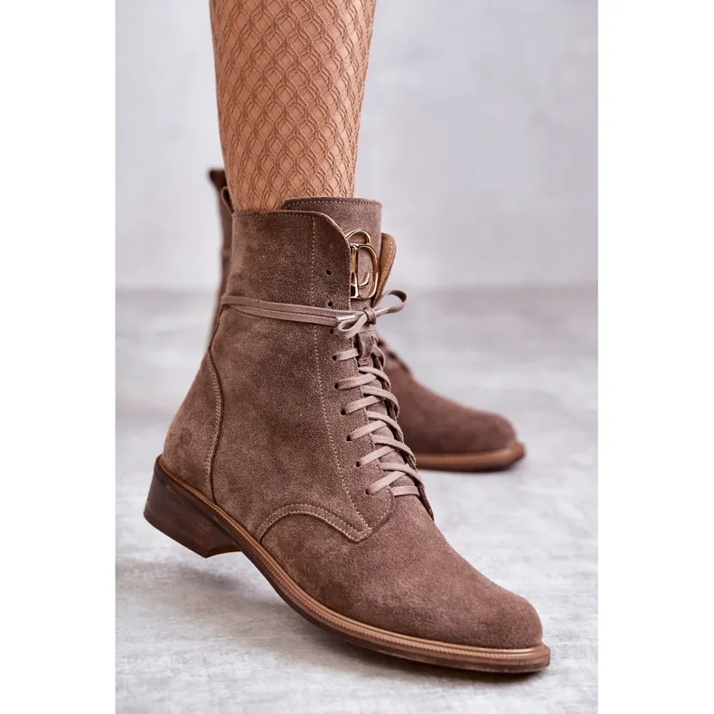 Bottines en daim à lacets avec ornement nicole 2750 marron brun