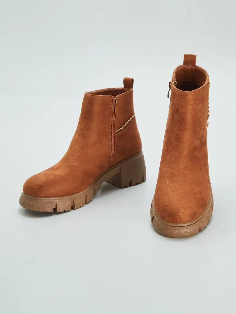 Bottines en suédine avec fermeture - Camel