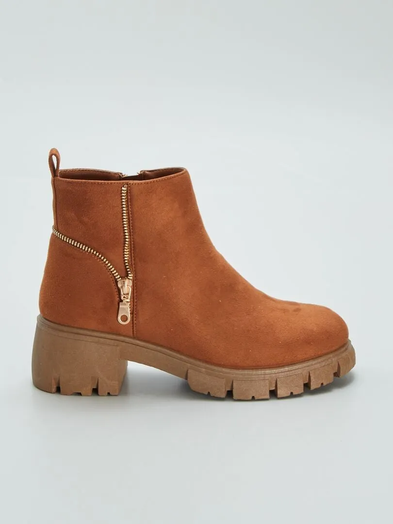 Bottines en suédine avec fermeture - Camel