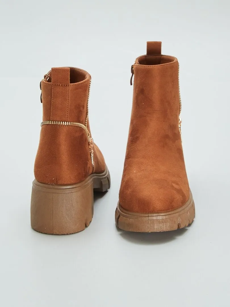 Bottines en suédine avec fermeture - Camel