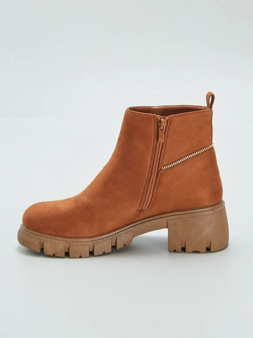 Bottines en suédine avec fermeture - Camel