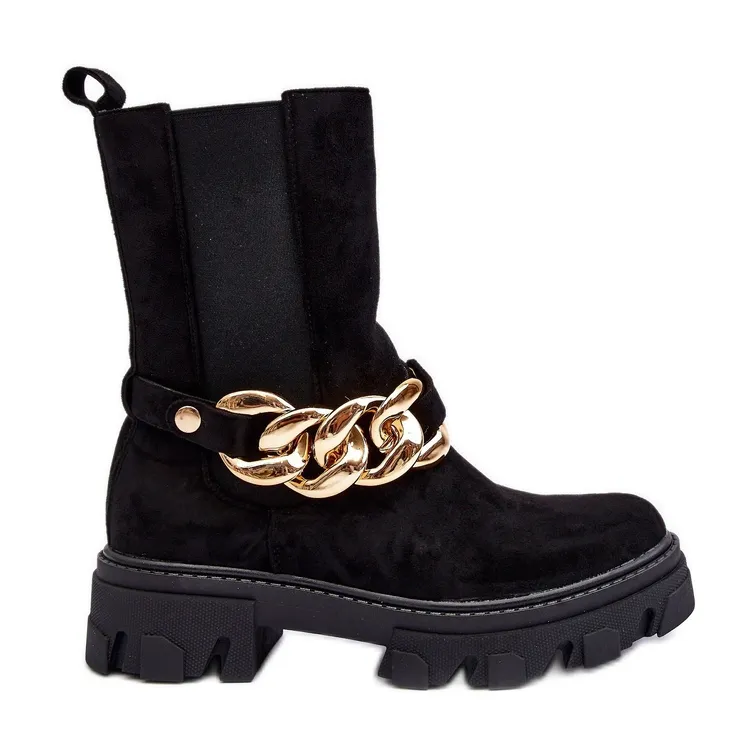 Bottines Femme En Daim Avec Chaîne Noir Nemette le noir