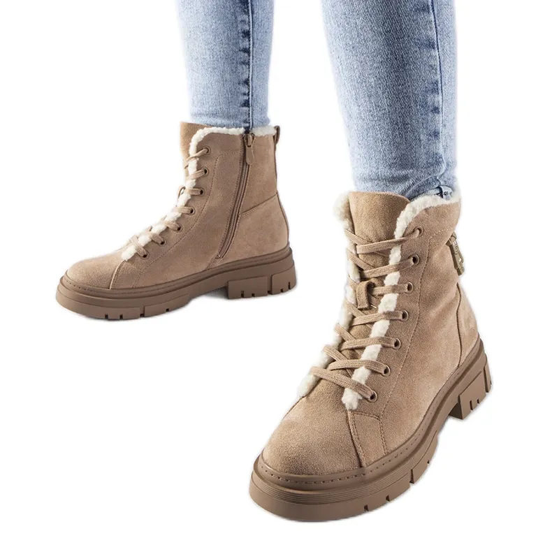 Bottines isolées beiges en éco-daim Pompei