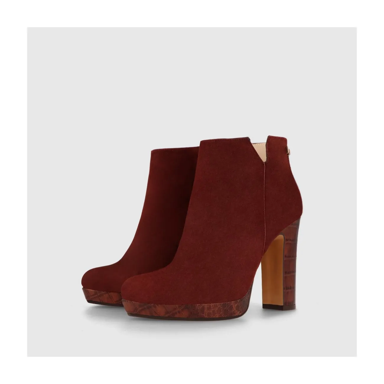 Bottines à talon en daim marron pour femme avec plateforme imprimé animal | Chaussures femme LODI en ligne.