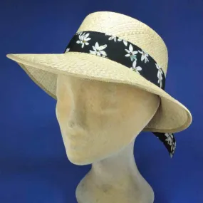 Casquette naturelle en paille avec ruban et noeud noirs | Pour femme