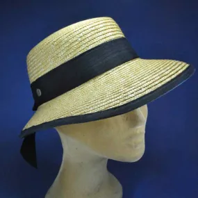 Casquette visière avec ruban bleu marine en paille cousue | Pour femme