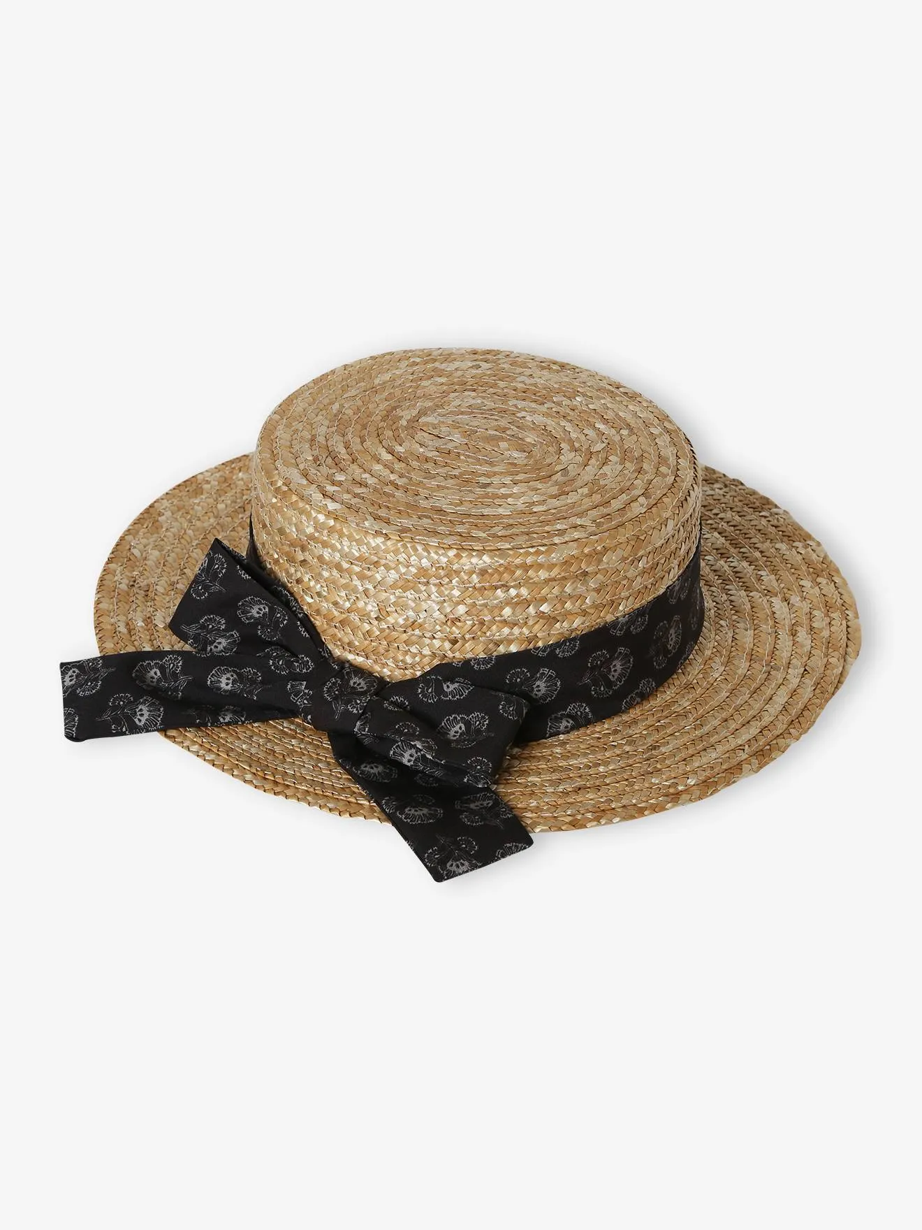 Chapeau aspect paille avec ruban imprimé fille sable - Vertbaudet