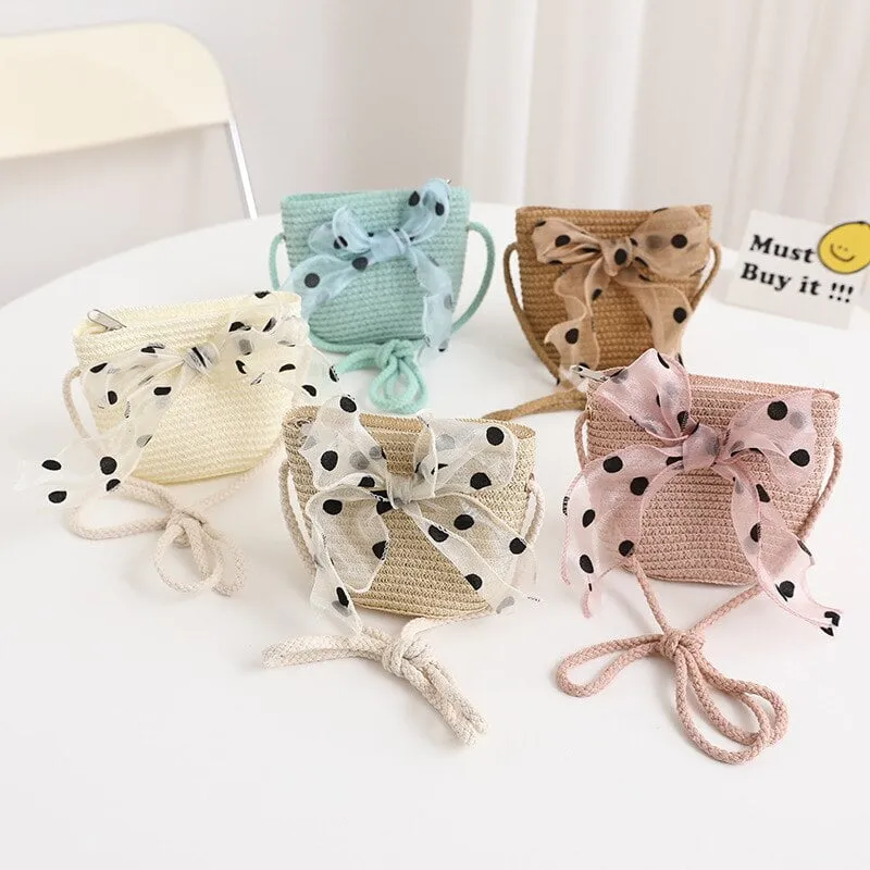 Chapeau Paille Sac Filles Motifs Pois