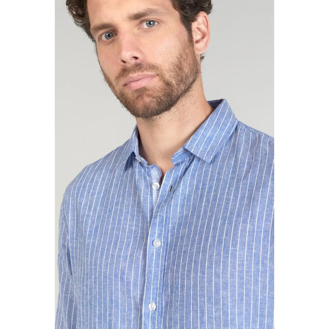 Chemise BOLKO bleu en lin Le Temps des Cerises - Chemise Homme sur MenCorner