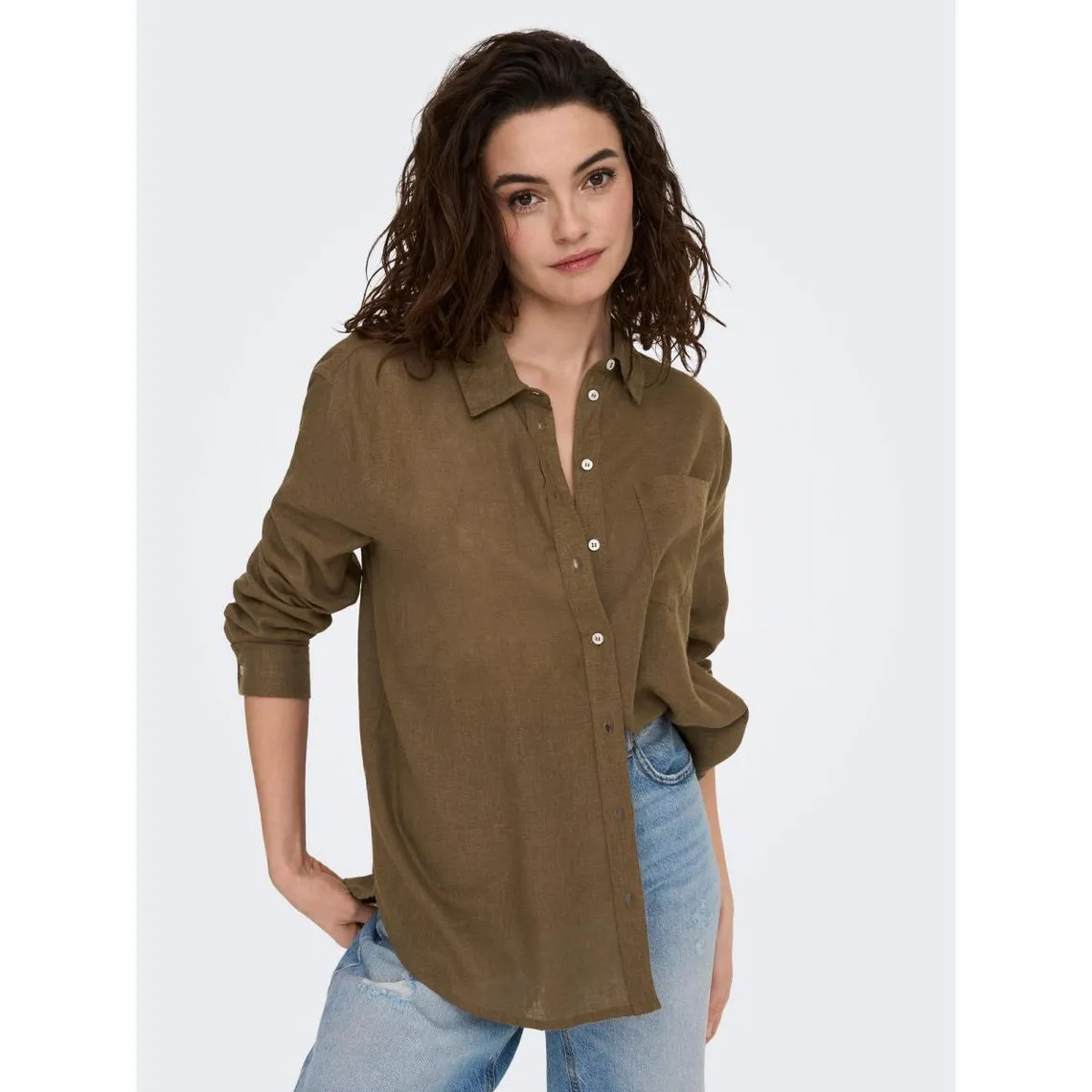 Chemise Col chemise Manches longues marron en lin | 3 Suisses
