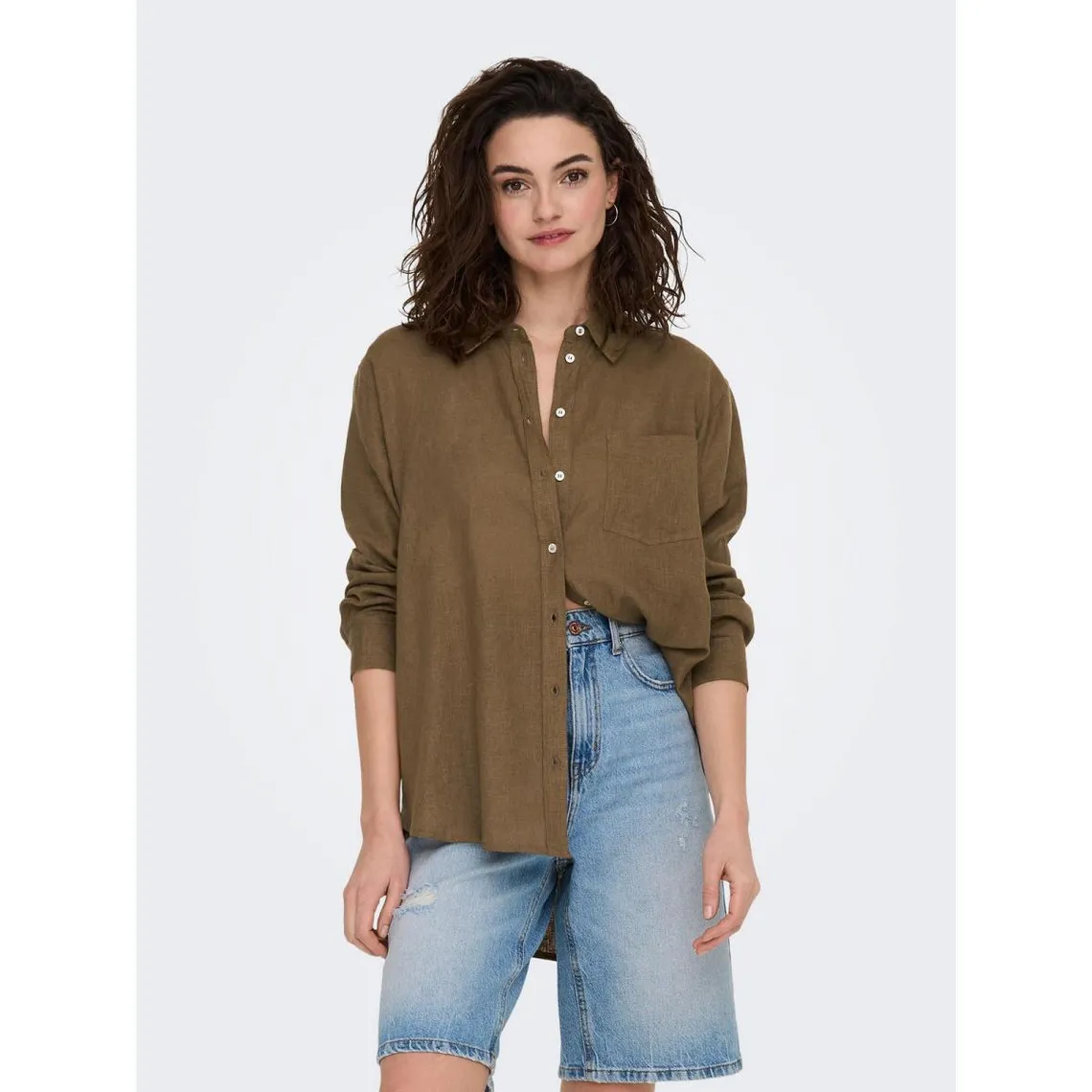 Chemise Col chemise Manches longues marron en lin | 3 Suisses