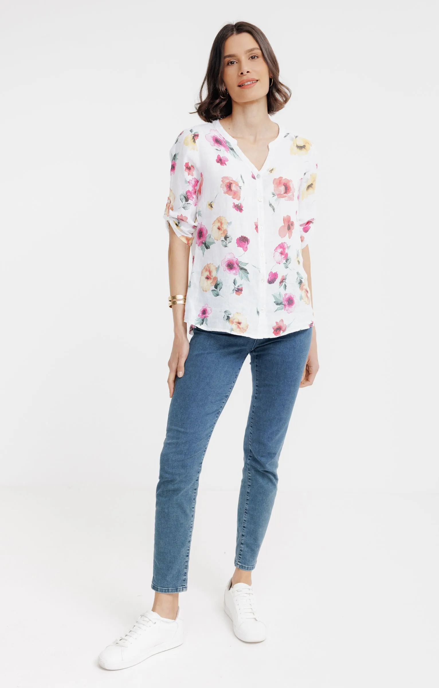 Chemise col mao imprimée en lin  - 31,77 €