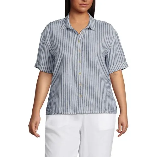 Chemise en Lin à Manches Courtes Dolman, Femme Grande Taille