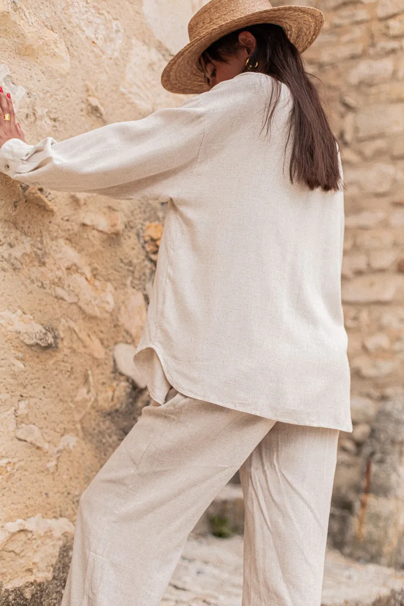 chemise en lin beige avec poche plaquée