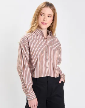 Chemise en Lin mélangé Ml Courte Toss blanc/marron