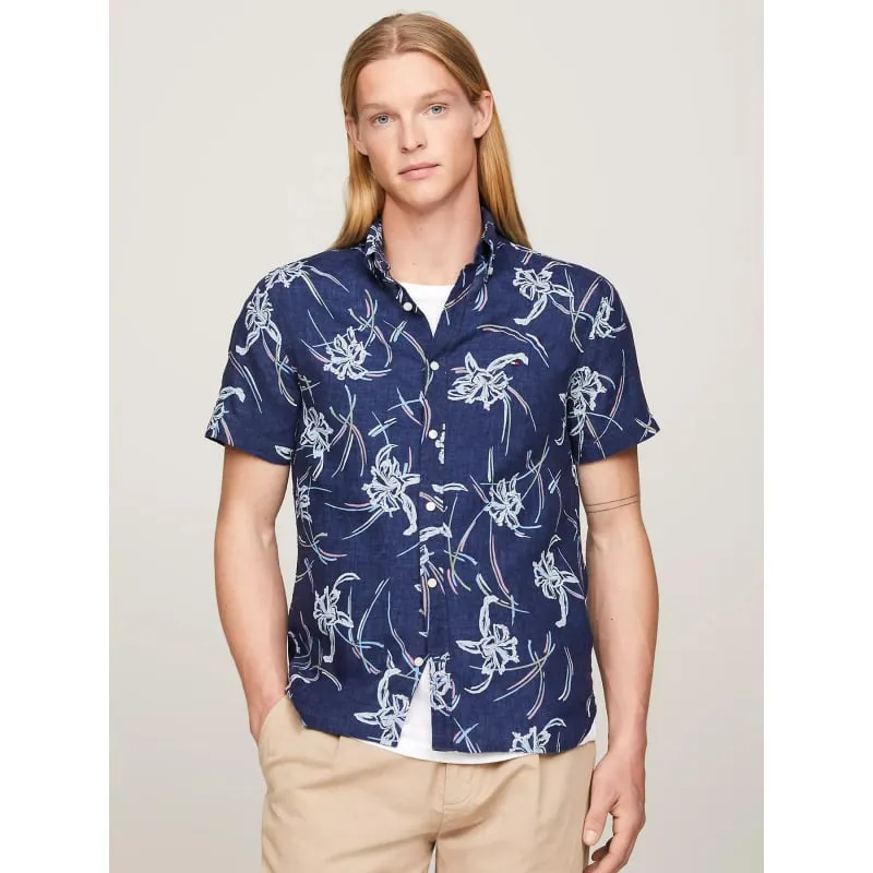 Chemise en lin tropical bleu marine homme - Tommy Hilfiger | wimod