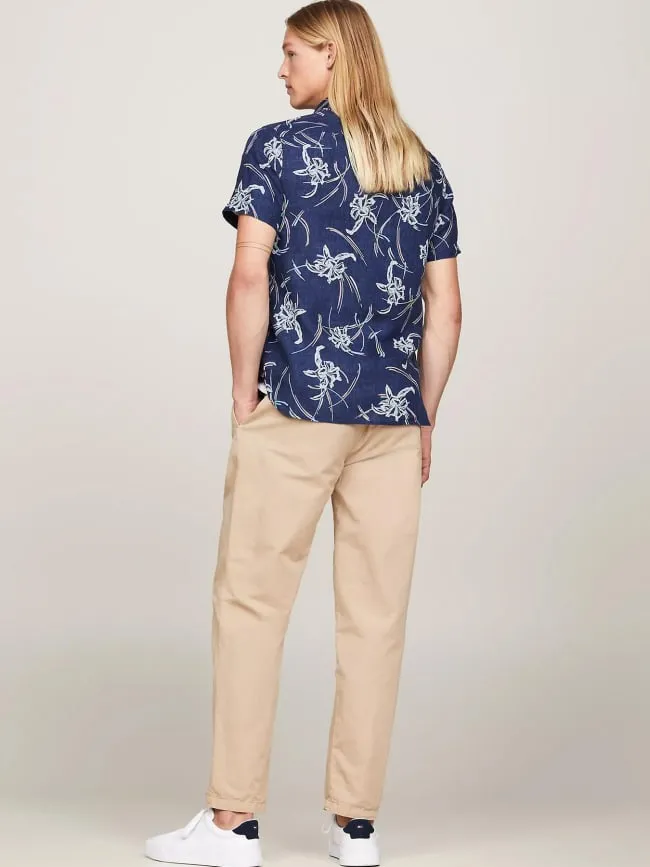 Chemise en lin tropical bleu marine homme - Tommy Hilfiger | wimod