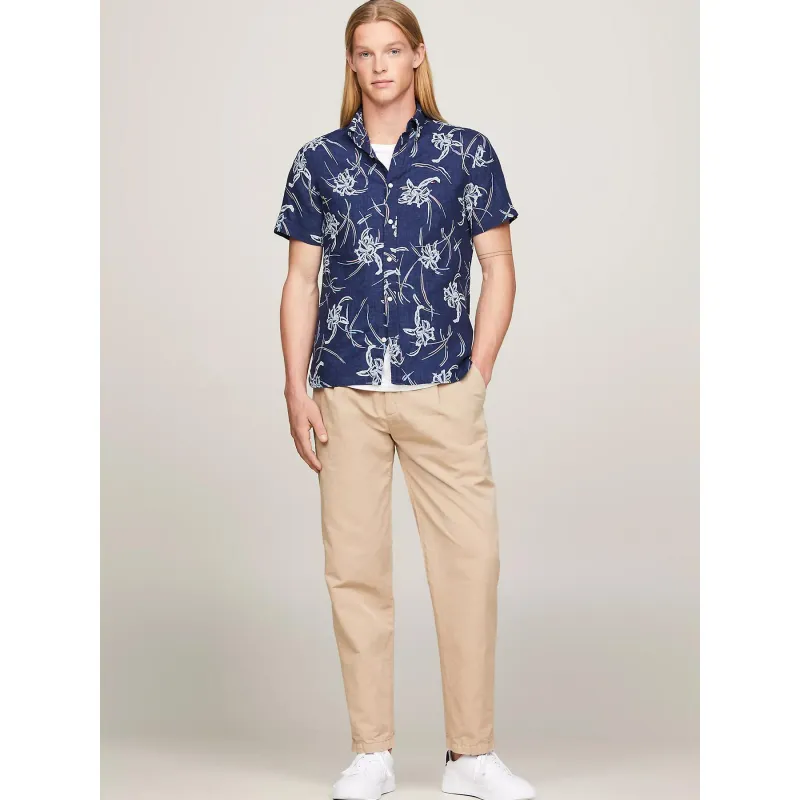 Chemise en lin tropical bleu marine homme - Tommy Hilfiger | wimod