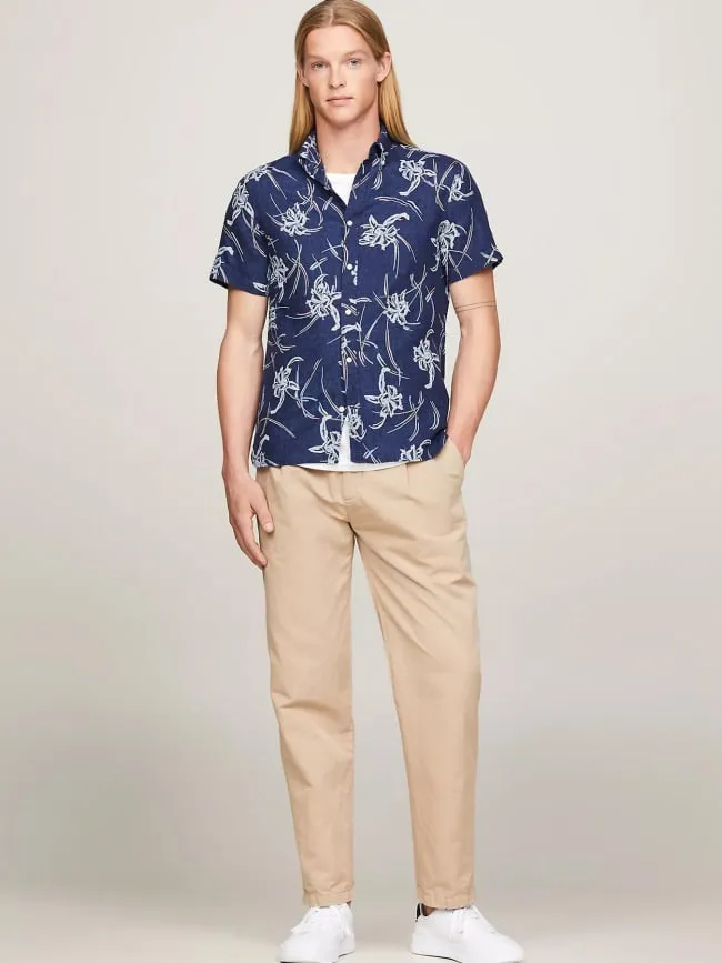 Chemise en lin tropical bleu marine homme - Tommy Hilfiger | wimod