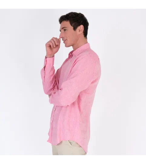 Chemise homme en lin laos slim fushia