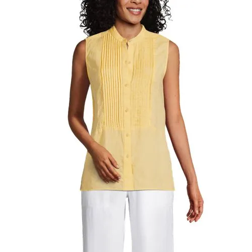 Chemise Longue en Lin à Plastron Sans Manches, Femme Stature Standard