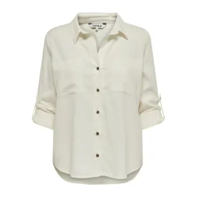 Chemise loose fit col boutonné manches avec revers manches longues blanc en lin Juno | 3 Suisses