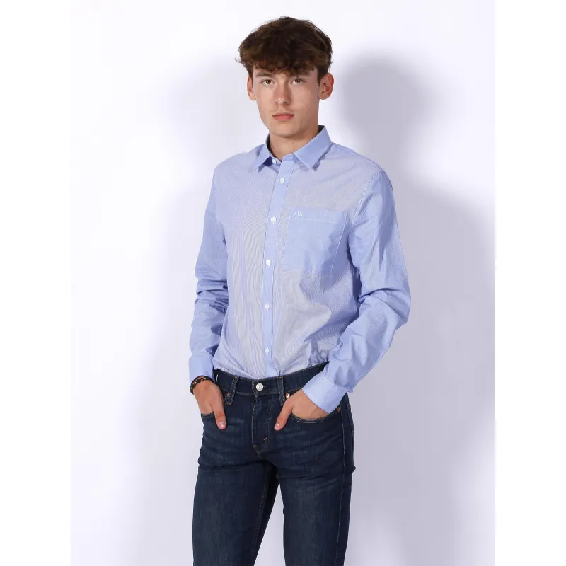 Chemise manches longues en lin bleu homme - Armani Exchange | wimod