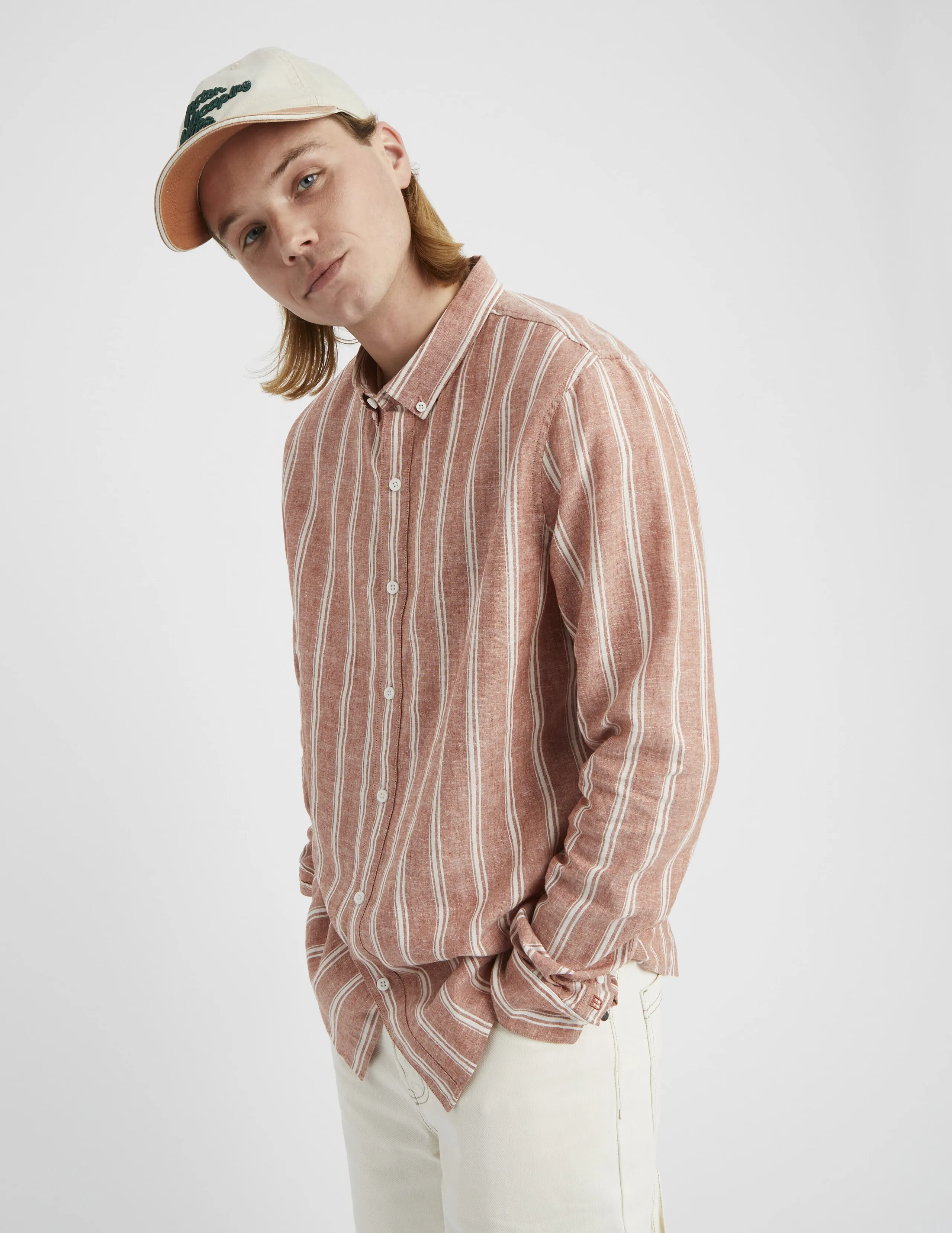 Chemise rayée droite en lin