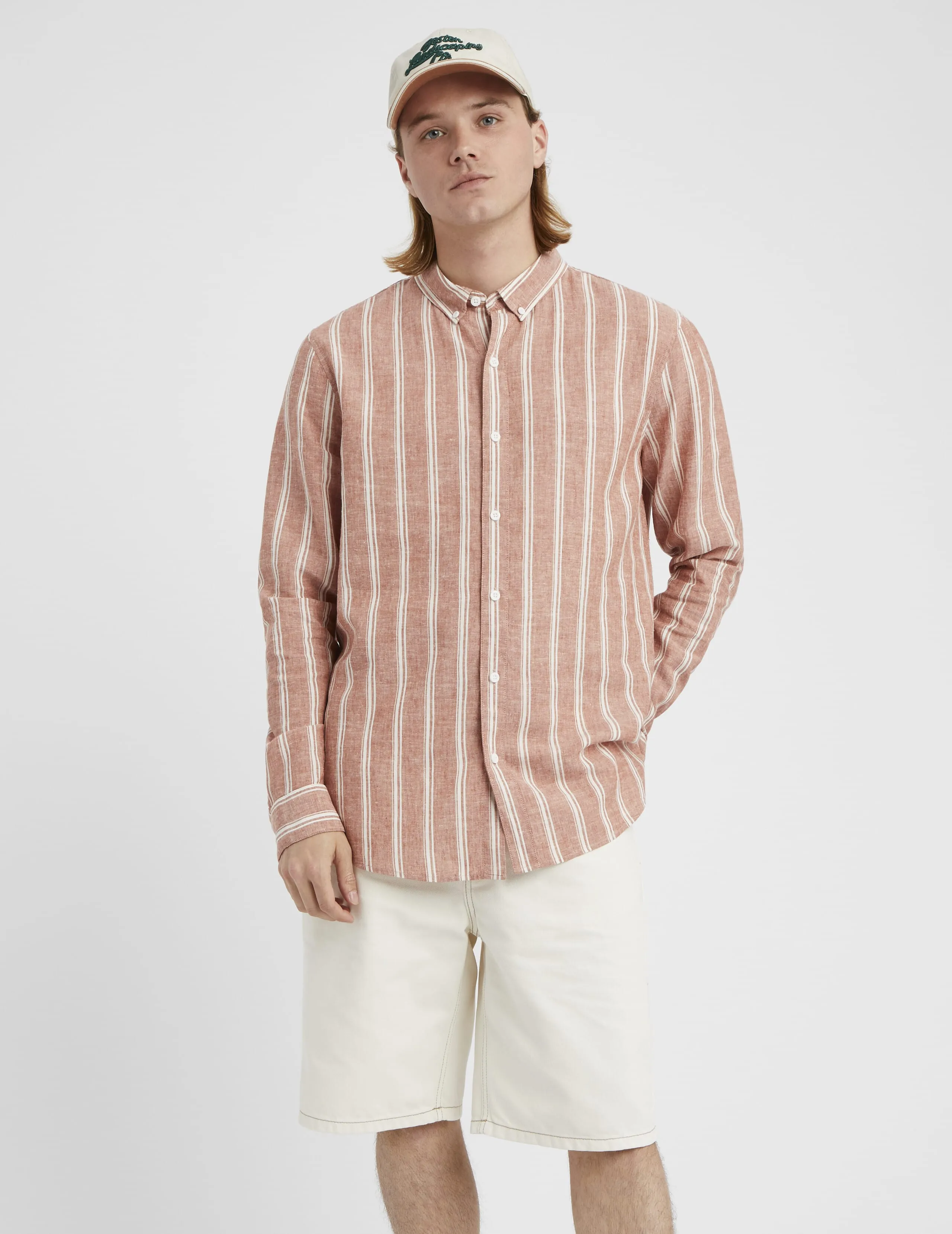Chemise rayée droite en lin
