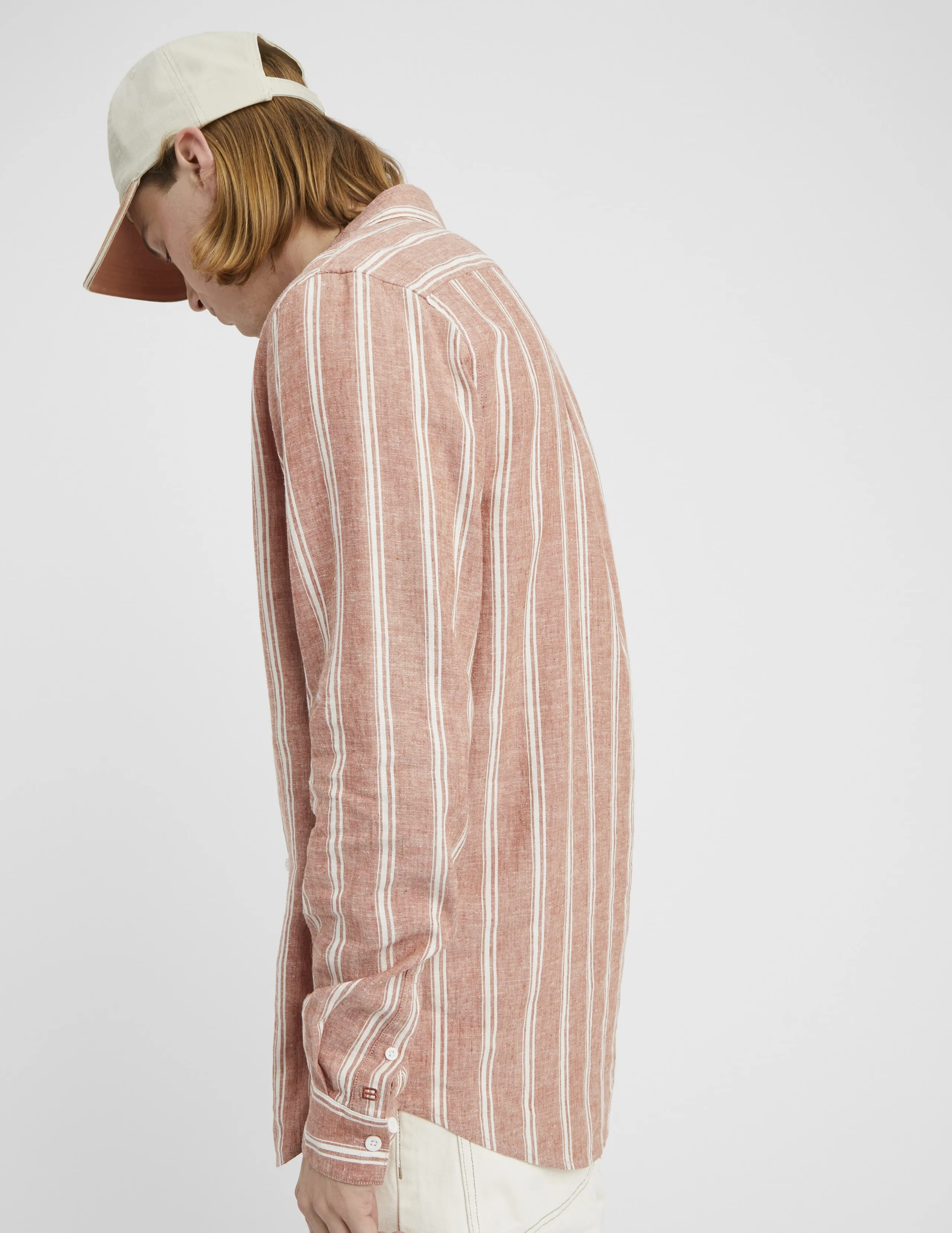 Chemise rayée droite en lin