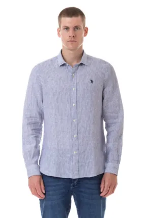 Chemise rayée en lin - Bleu - US POLO HOMME