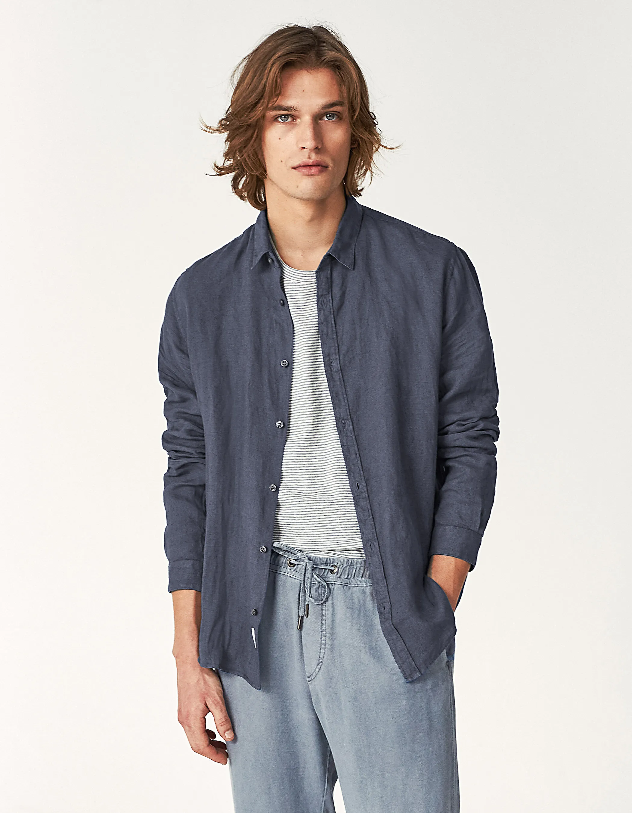 Chemise SLIM bleu stone en lin Homme