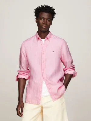 Chemise standard teinte par pigments en lin | Rose | Tommy Hilfiger