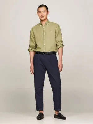 Chemise standard teinte par pigments en lin | Vert | Tommy Hilfiger